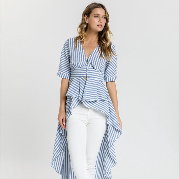 English Factory Blue & White Striped High-Low Top Size Small NWT - Picture 2 of 11